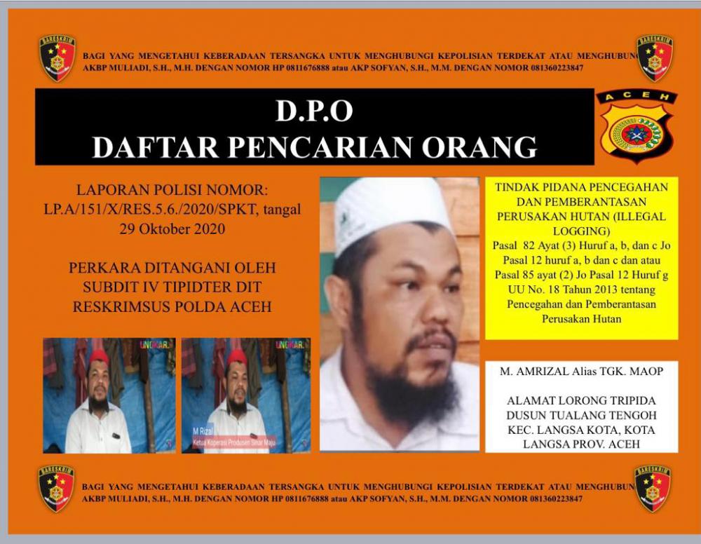 Terkait Ilegal logging, Dit Reskrimsus Polda Aceh Tetapkan DPO 