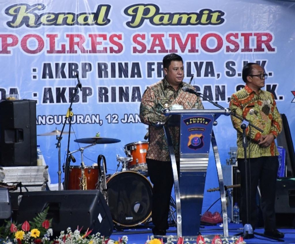 Di Acara Lepas Sambut Kapolres Samosir Bupati Sampaikan Bahwa Samosir Tempat Tepat Mencetak Prestasi, Sulit Cari Kekayaan