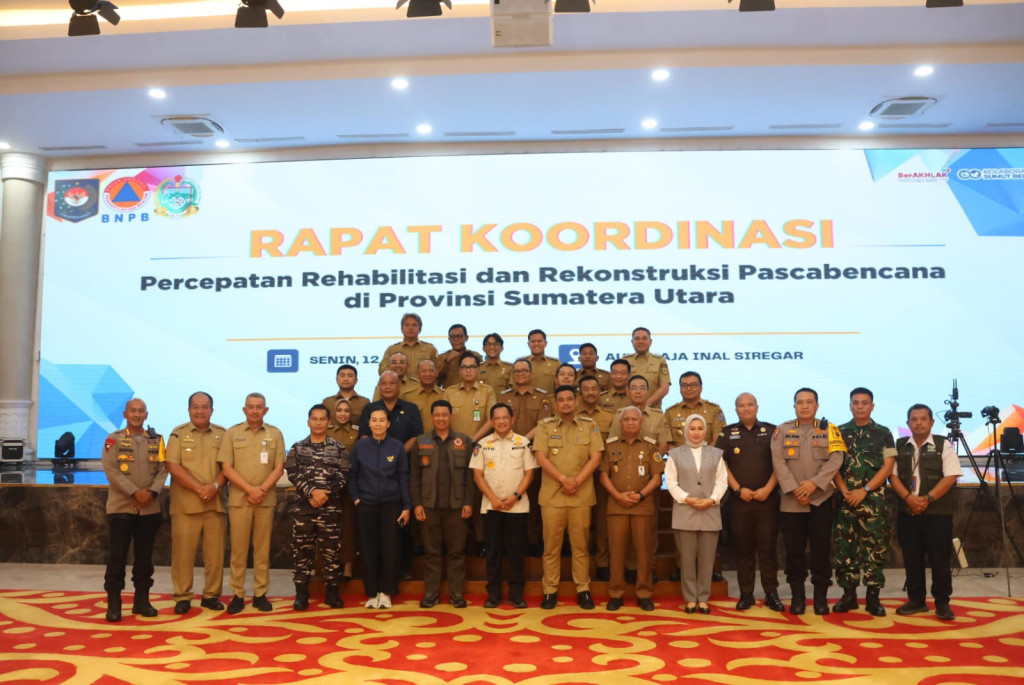 Rakor Percepatan Rehabilitasi dan Konstruksi Pasca Bencana di Sumut