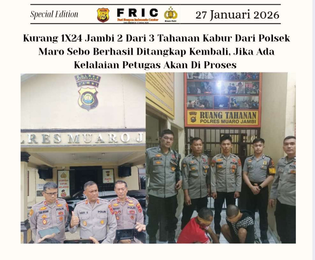 Tahanan Kabur dari Polsek Maro Sebo, 2 Berhasil Ditangkap 1 Masih dalam Pengejaran