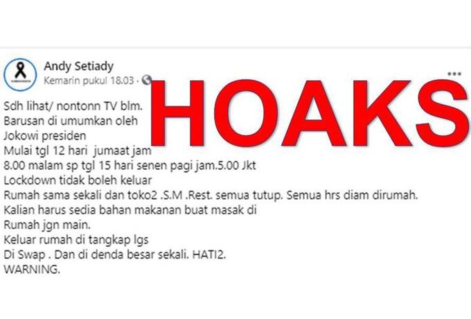 Hoaks! Jakarta "Lockdown" 12-15 Februari 2021