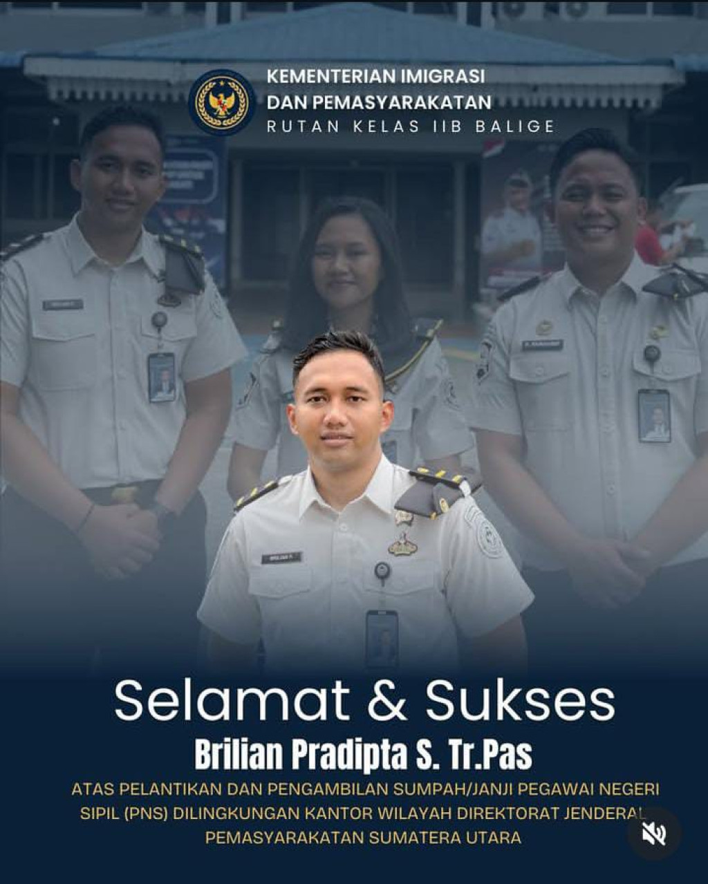 Brilian Pradipta Petugas Rutan Kabupaten Toba Naik Pangkat