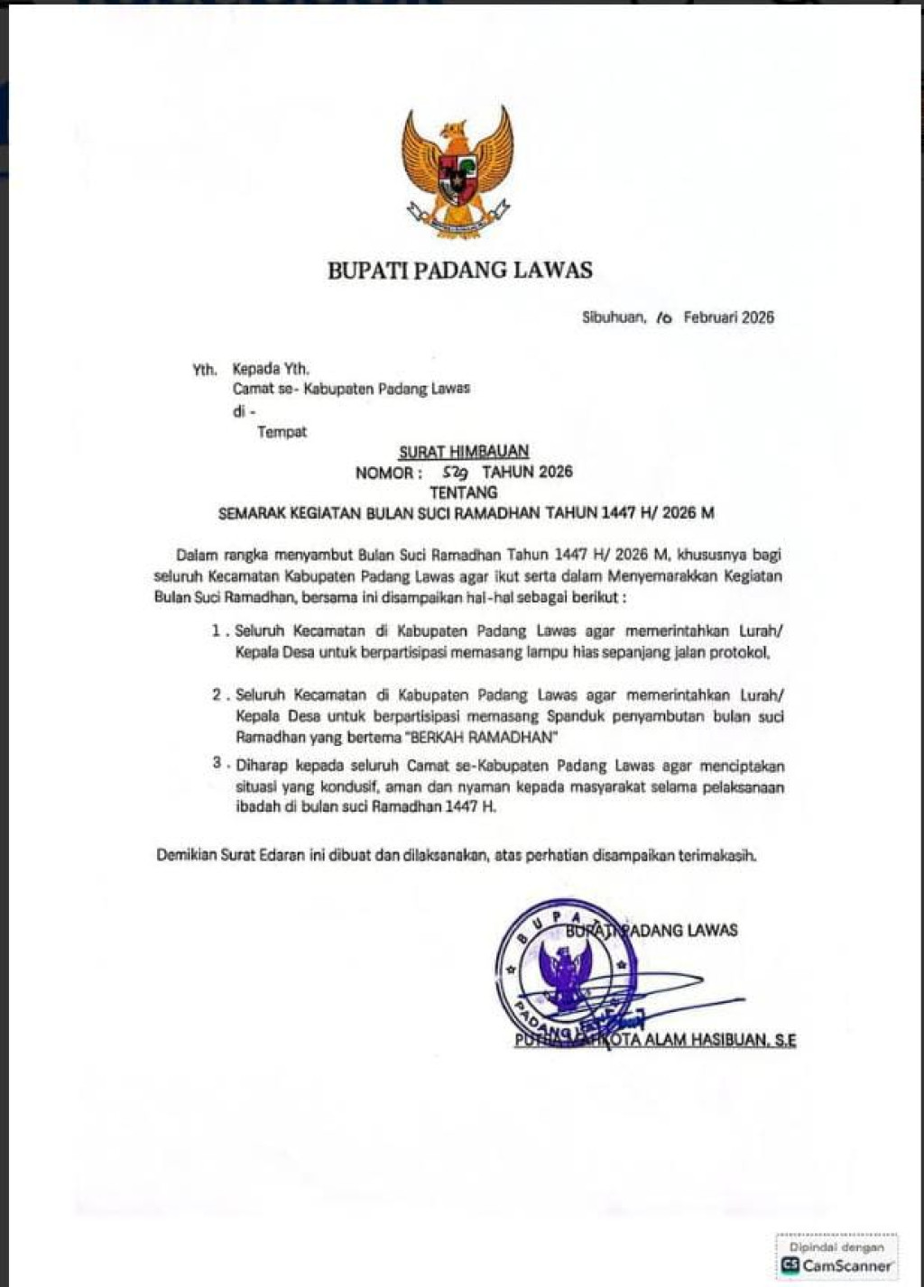 Camat Se-kabupaten Palas Dihimbau Bupati PMA, Semarakkan Bulan Suci Ramadhan