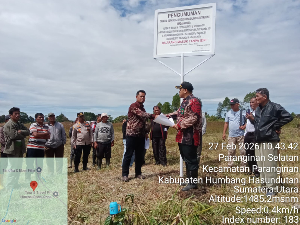 Eksekusi Pengosongan Lahan 3 Hektare Oleh PN Tarutung di Paranginan Selatan Berjalan Lancar.