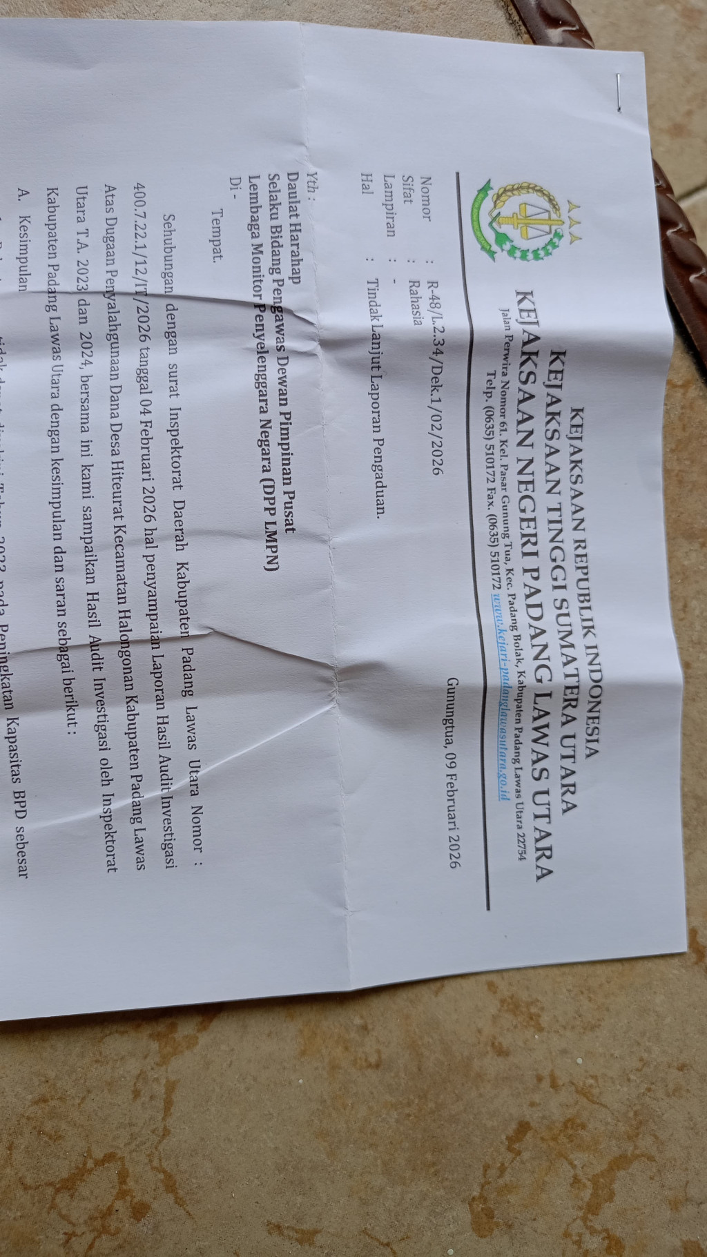 Kejari Paluta: Benar Adanya Penyalahgunaan Dana Desa Hiteurat Kecamatan Halongonan, Ini Tanggapan DPP LMPN, Tentang Audit Inspektorat Kabupaten Paluta!