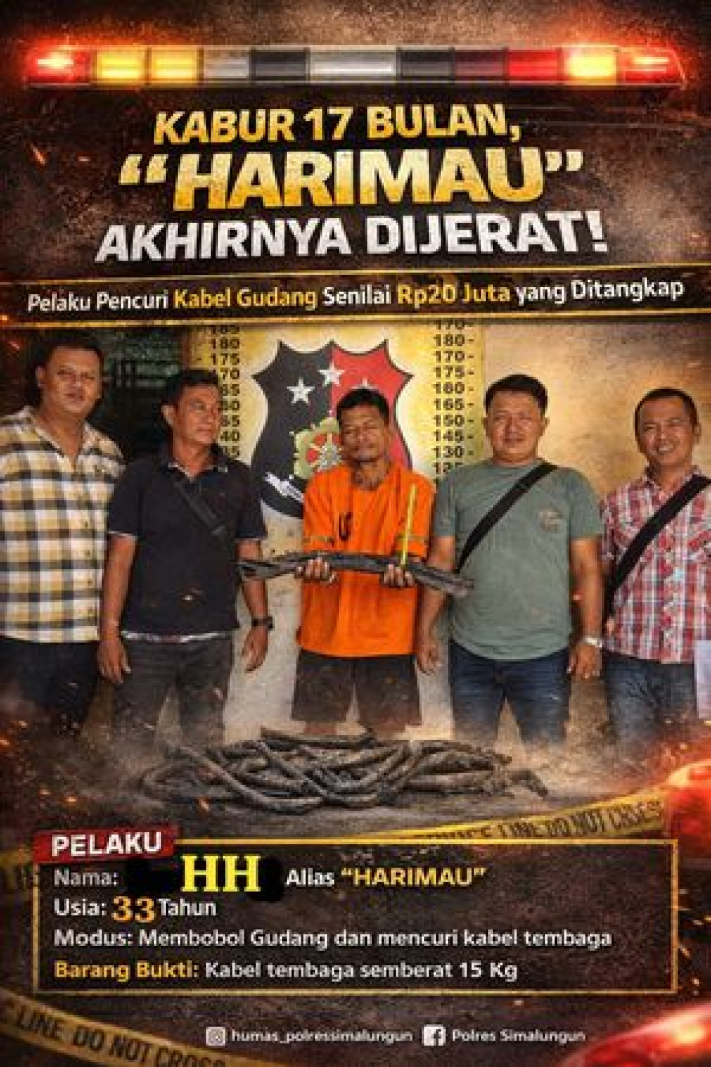 Kabur 17 Bulan, "Harimau" Akhirnya Ditangkap Reskrim Polsek Perdagangan Pelaku Pencuri Kabel Gudang Senilai Rp20 Juta