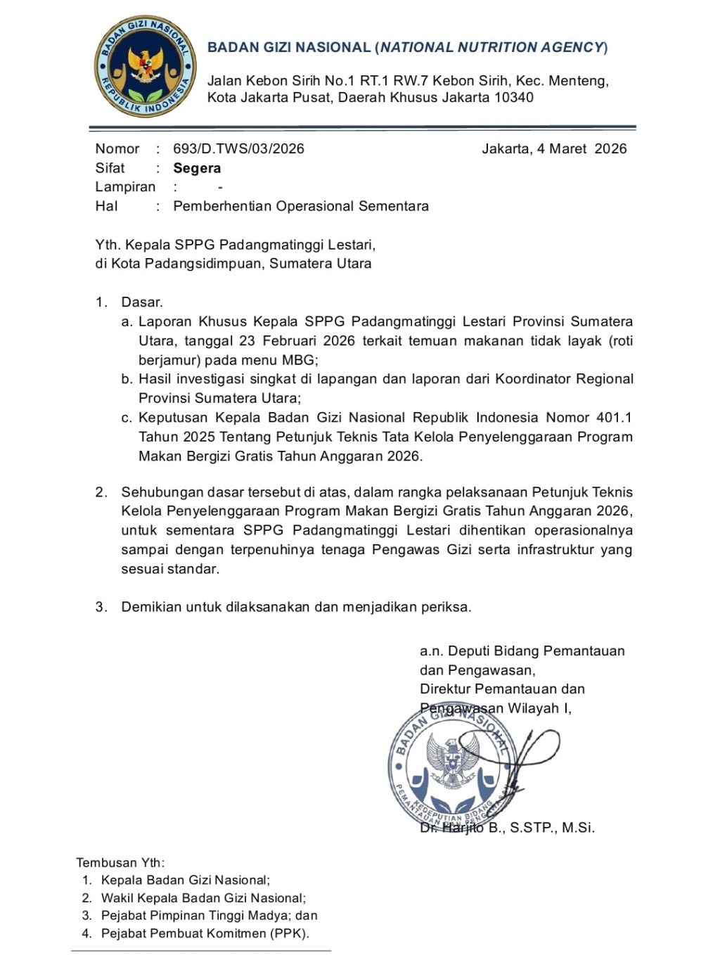 Roti Berjamur di SDN 2 Padangmatinggi, SPPG Lestari Diberhentikan Sementara!