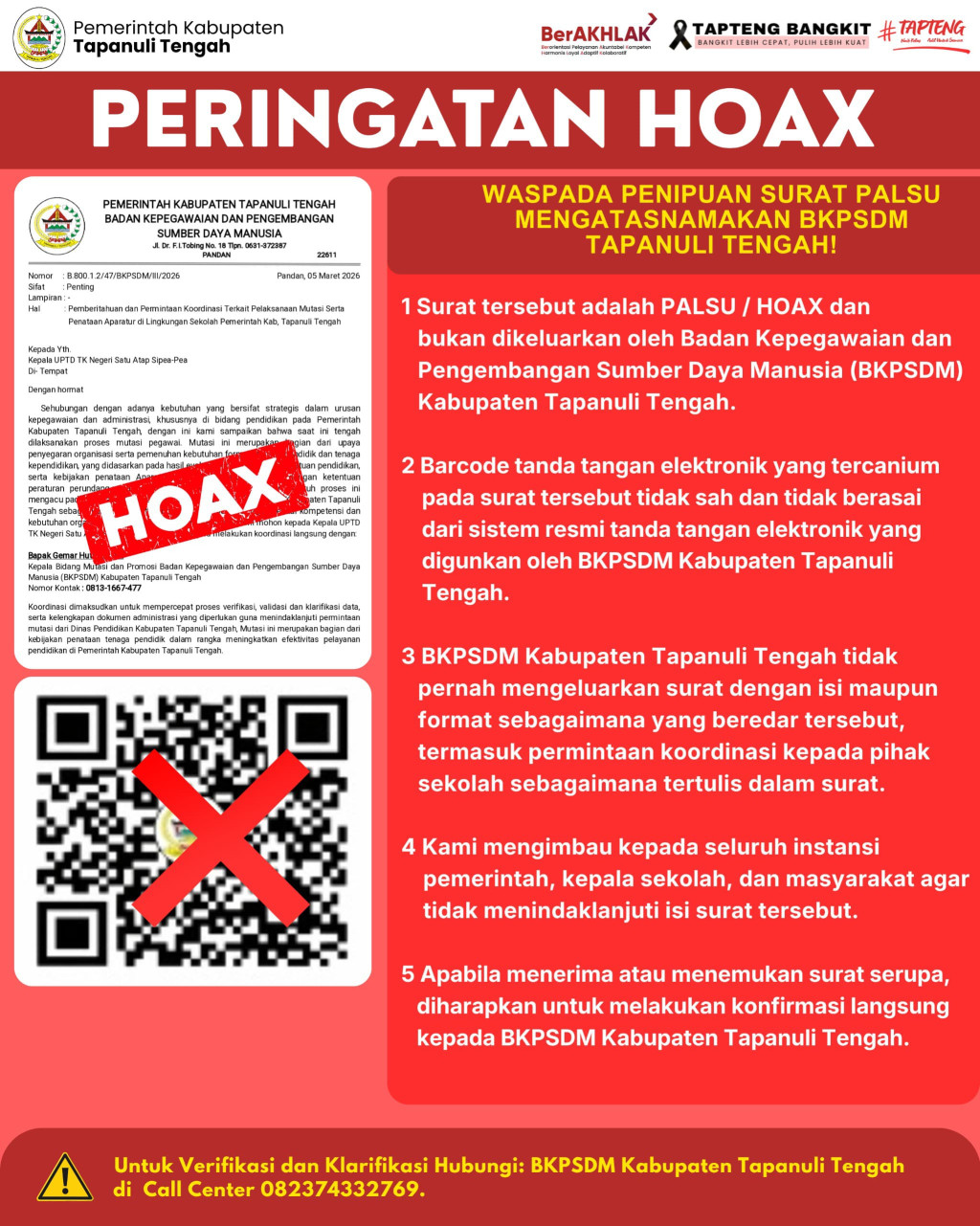 Surat Palsu Mengatasnamakan BKPSDM Tapteng Beredar