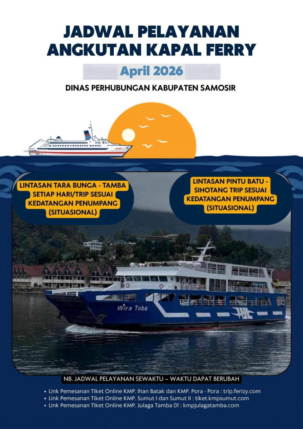 Jadwal Penyeberangan Kapal Ferry Dari dan Menuju Kabupaten Samosir April 2026