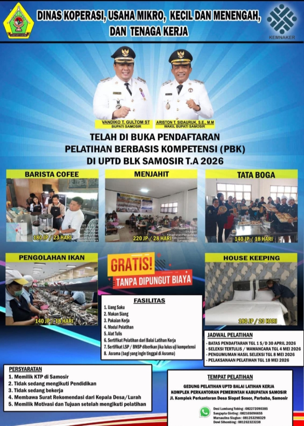 UPTD BLK Samosir Buka Pelatihan Bagi Masyarakat dan Pencari Kerja