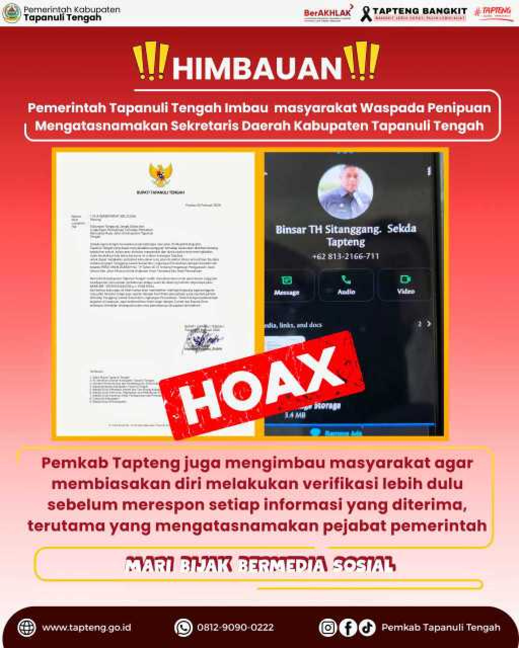 Pemkab Tapteng Imbau Masyarakat Waspada Terhadap Modus Penipuan Melalui Aplikasi WhatsApp