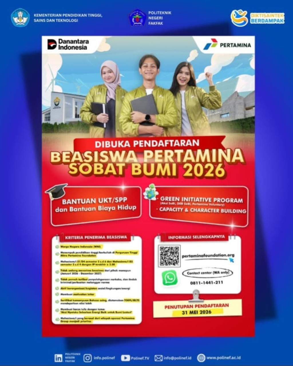 Pendaftaran Beasiswa Pertamina Sobat Bumi 2026 Dibuka, Dukung Mahasiswa Berprestasi dan Berwawasan Lingkungan