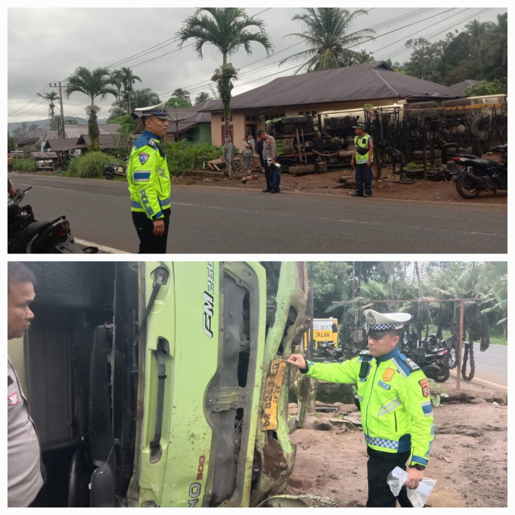 Rem Blong di Jalur Turunan, Truk Tangki Tabrak Kantor Desa dan Rumah Warga, Supir Tewas