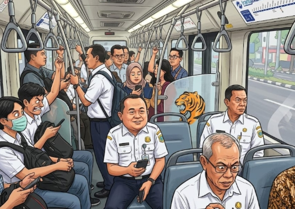Potret Wali Kota Jaktim Ngantor Naik Busway Transjakarta bersama Penumpang Lainnya