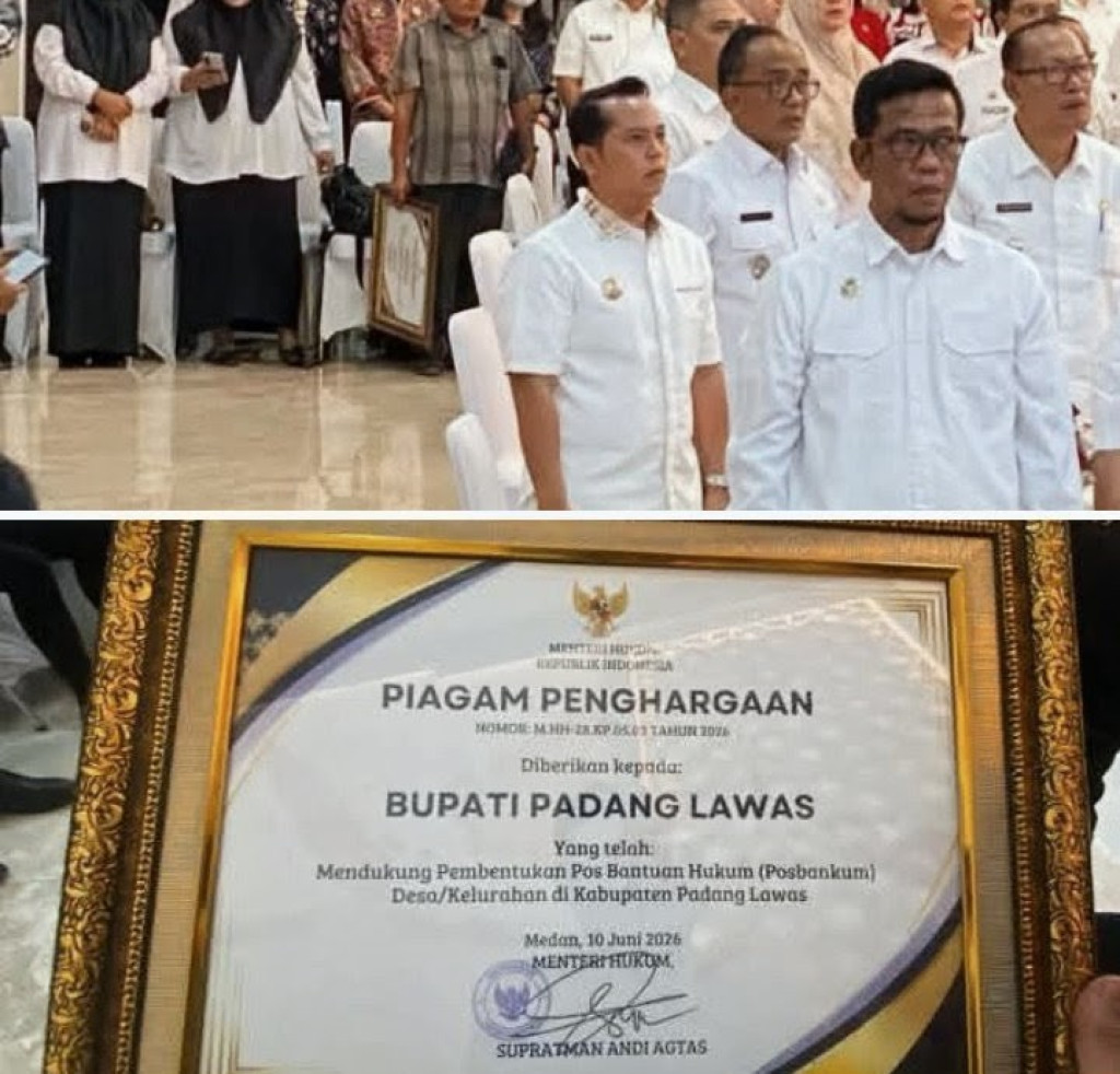 Bupati Palas Menerima  Piagam Penghargaan Dari Kementerian Hukum RI.