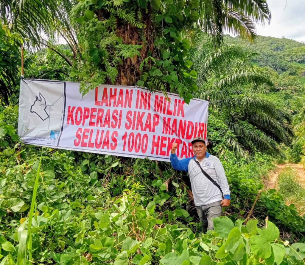 Menuju Reclaiming, Pengurus Koperasi Sikap Mandiri  Simpang Gambir Pasang Spanduk di Tapal Batas