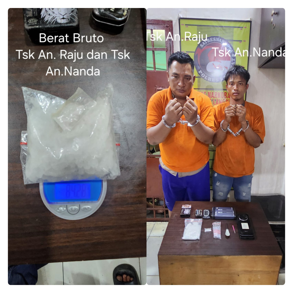 Polres Langkat Amankan Dua Pria Diduga Pemilik Sabu 84,28 Gram di Pulau Kampai