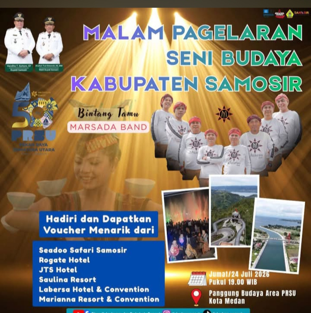 Ada Lucky Draw Menginap di Hotel  Untuk Para pengunjung yang Hadir di Malam Pagelaran Seni Budaya Kabupaten Samosir di PRSU 2026