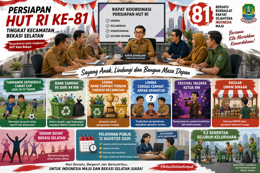 Camat Cup hingga Festival Talenta RW Bakal Meriahkan Rangkaian HUT RI ke-81 Kecamatan Bekasi Selatan