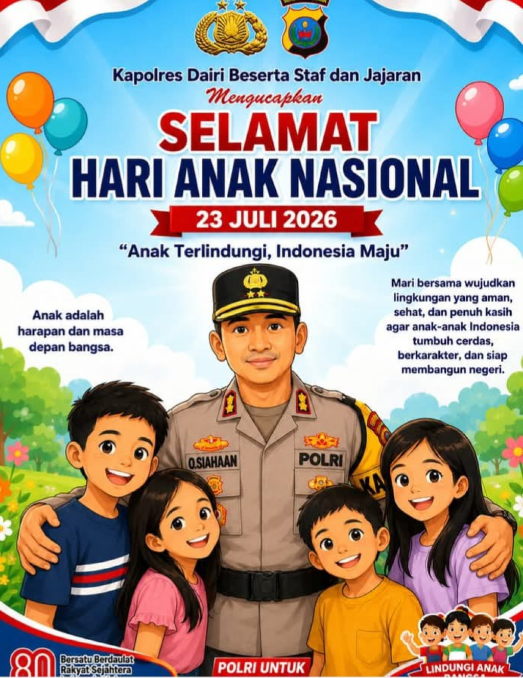 Kapolres Dairi, Staff dan Jajaran Ucapkan Selamat Hari Anak Nasional