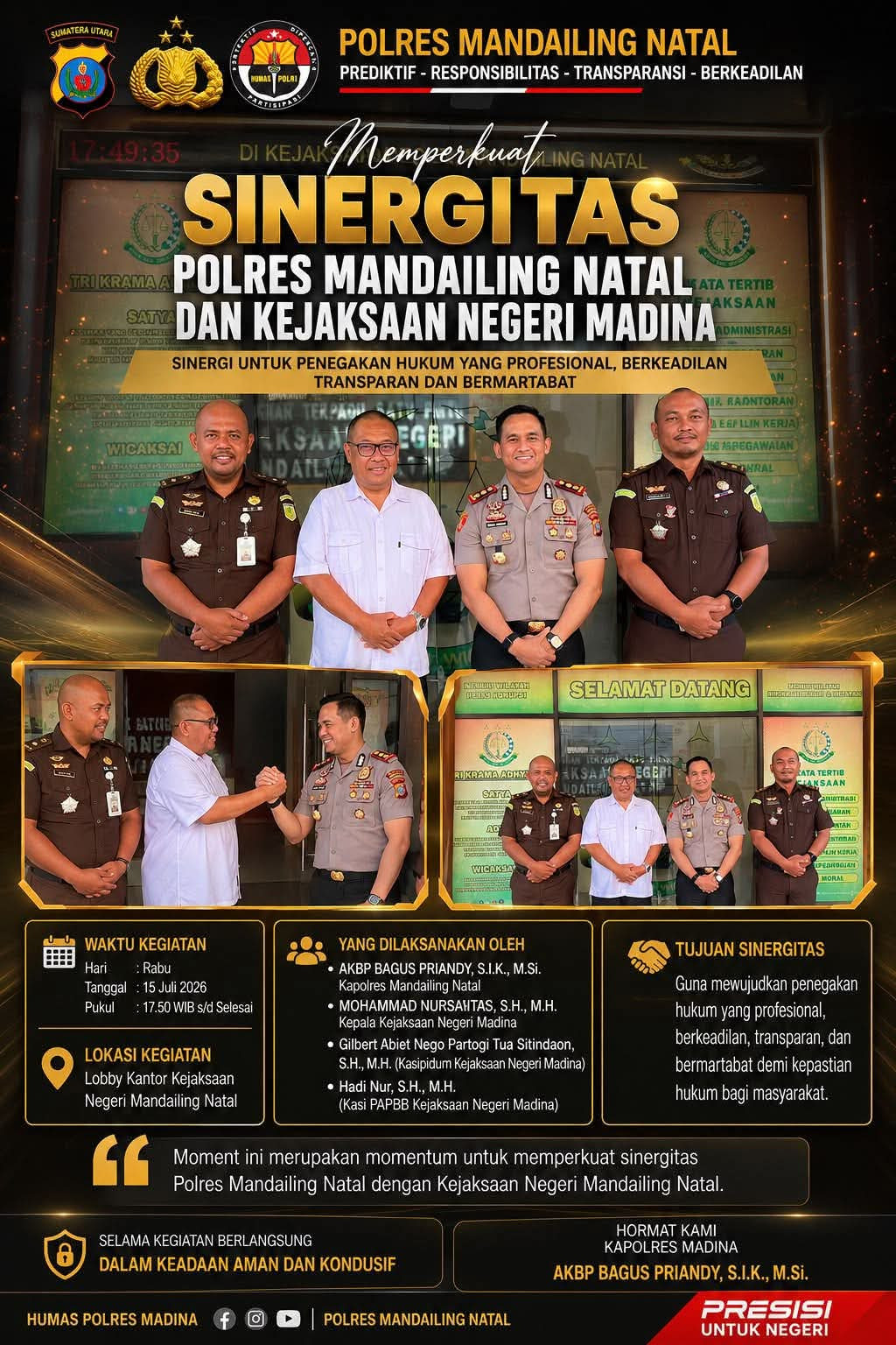 Kapolres Madina Perkuat Sinergitas  dengan Kejaksaan Negeri Mandailing Natal
