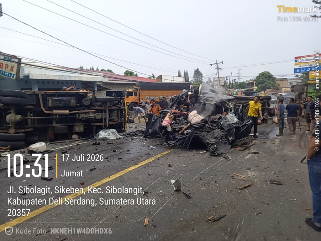 Truk Fuso Diduga Rem Blong, Tabrakan Beruntun 9 Kendaraan di Sibolangit Tewaskan 4 Orang