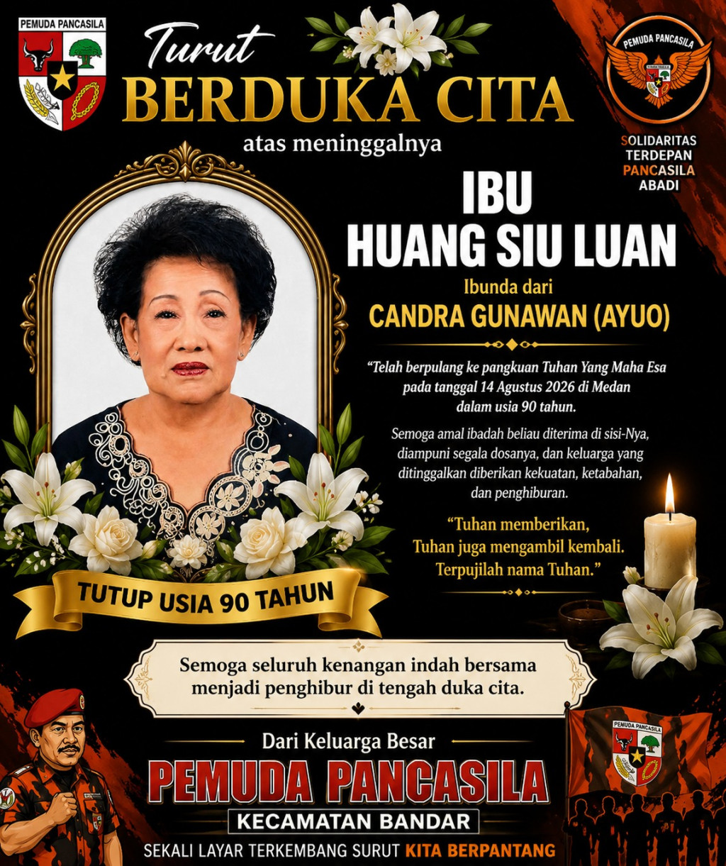 Pemuda Pancasila Kecamatan Bandar Sampaikan Duka Cita atas Wafatnya Ibu Huang Siu Luan