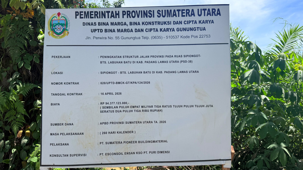 Peningkatan Jalan Provinsi Sipiongot- Batas Labuhan Batu Diduga Bahan Material Dari Galian C yang ilegal.