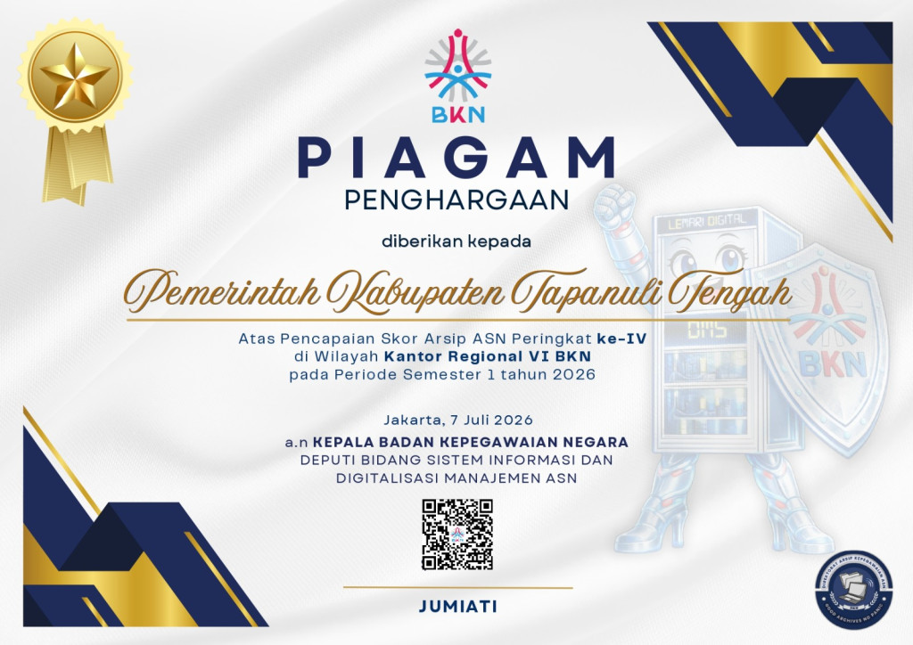 Raih Peringkat IV Skor Arsip ASN, Pemkab Tapteng Terus Berbenah dan Tingkatkan Kinerja