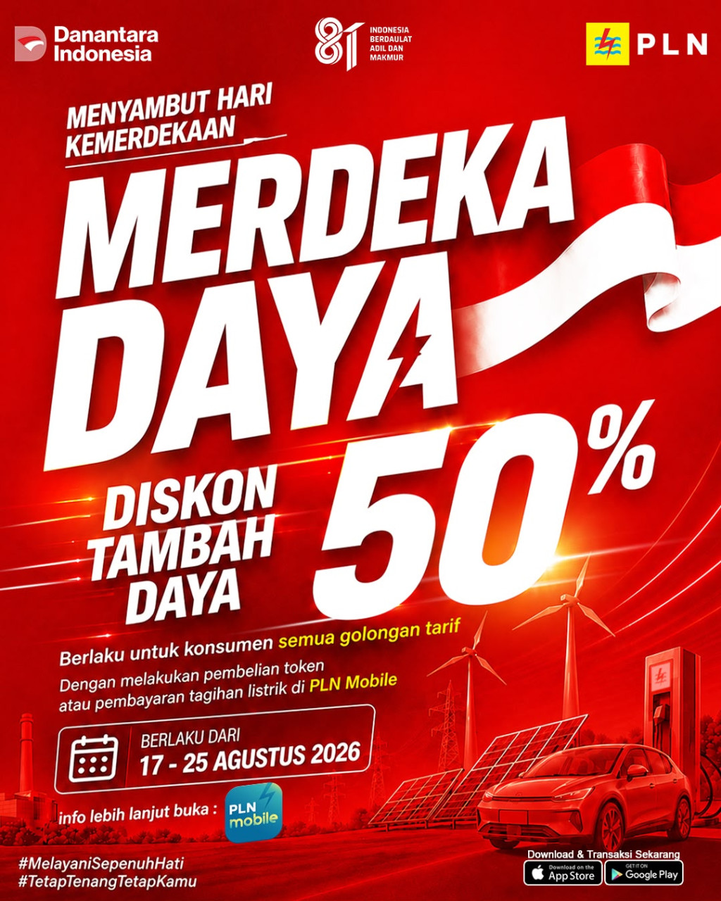 Rayakan HUT ke-81 RI, PLN Hadirkan Diskon Tambah Daya Listrik 50 Persen