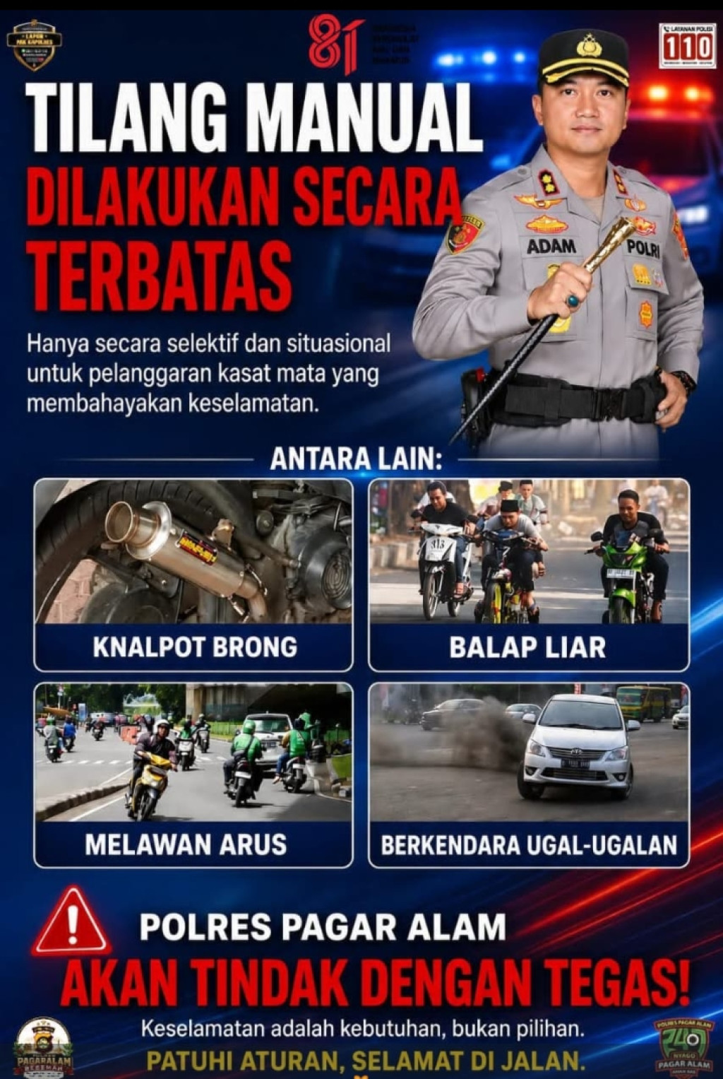 Siap Ditindak Tegas! Polres Pagar Alam Bidik Knalpot Brong, Balap Liar dan Pengendara Ugal-Ugalan