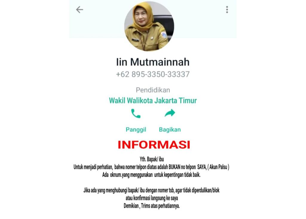 No HP Wakil Wali Kota Jakarta Timur Diretas dan Digunakan untuk Melakukan Penipuan