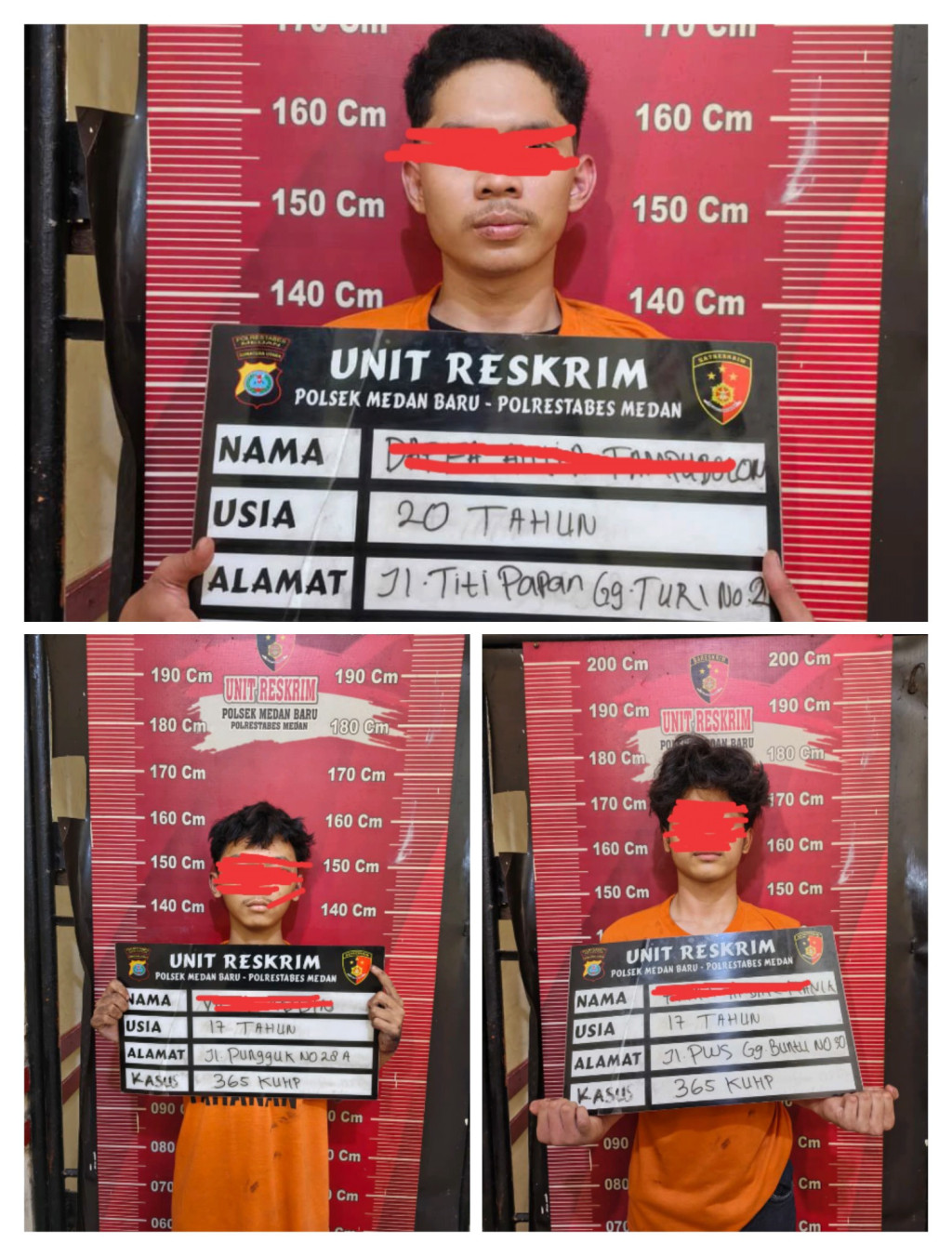 Polsek Medan Baru Ringkus Tiga Pelaku Begal Sepasang Kekasih