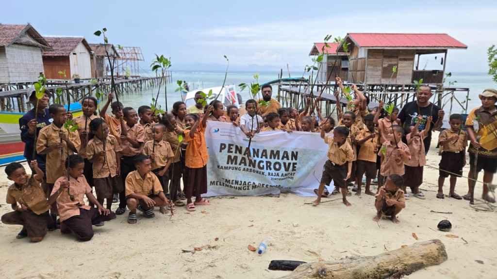 Institut USBA dan Pelajar di Raja Ampat Tanam 1.500 Bibit Mangrove di Kampung Wisata Arborek