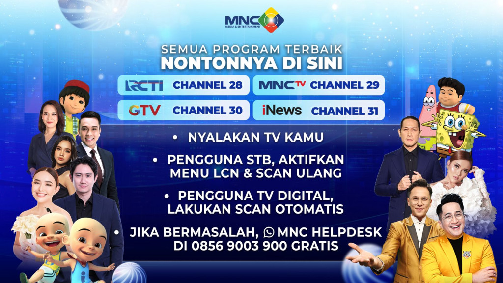 Semua Program Terbaik, Nontonnya di Sini. RCTI Channel 28,  MNCTV Channel 29, GTV Channel 30, dan iNEWS Channel 31