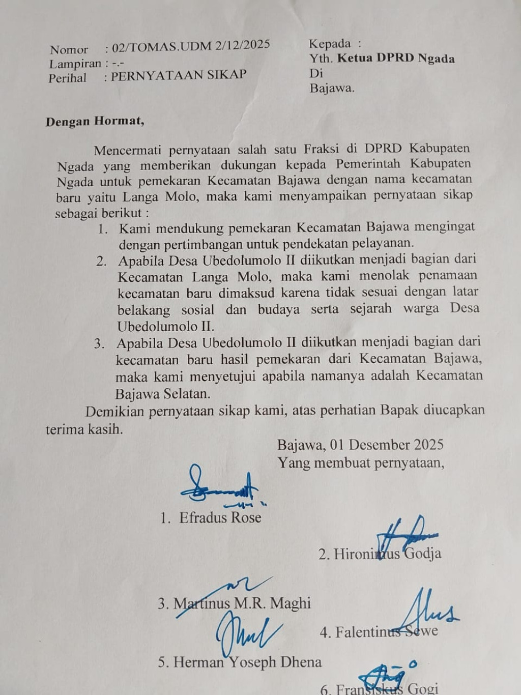 Setuju Pemekaran Kecamatan Bajawa, Tokoh Masyarakat Desa Ubedolumolo 2 Tolak Penamaan Langa Molo