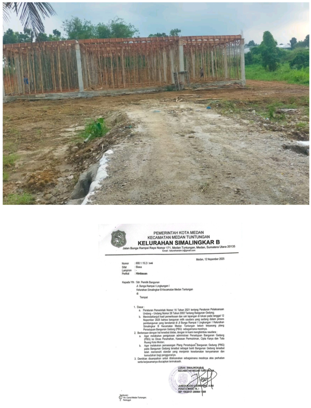 Sudah Dihimbau, Pemilik Bangunan Tanpa PBG di Jalan Bunga Rampai I Simalingkar B Kebal Hukum